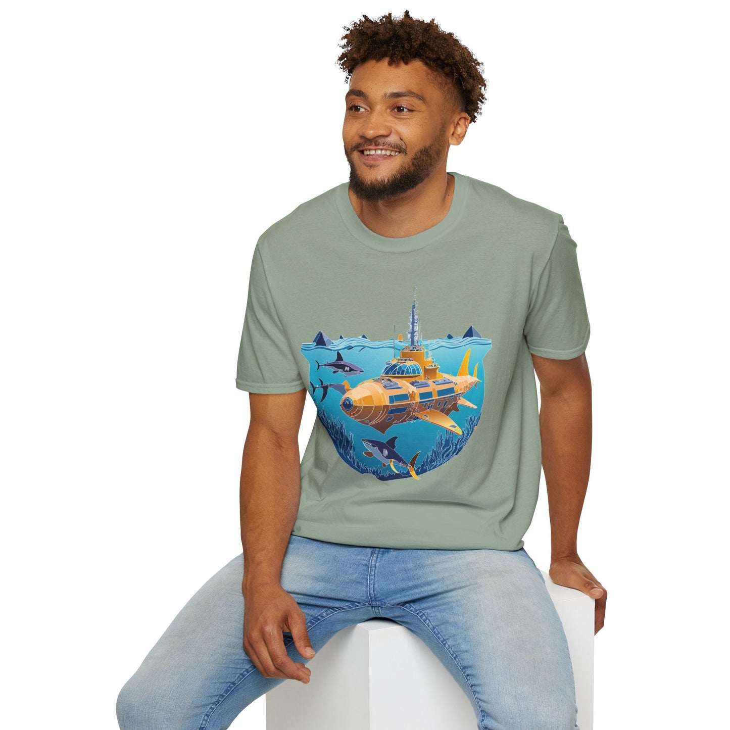 Ocean Tee Shirt Unisex Gildan Softstyle 64000 Ocean Theme Tee With U Boat Design