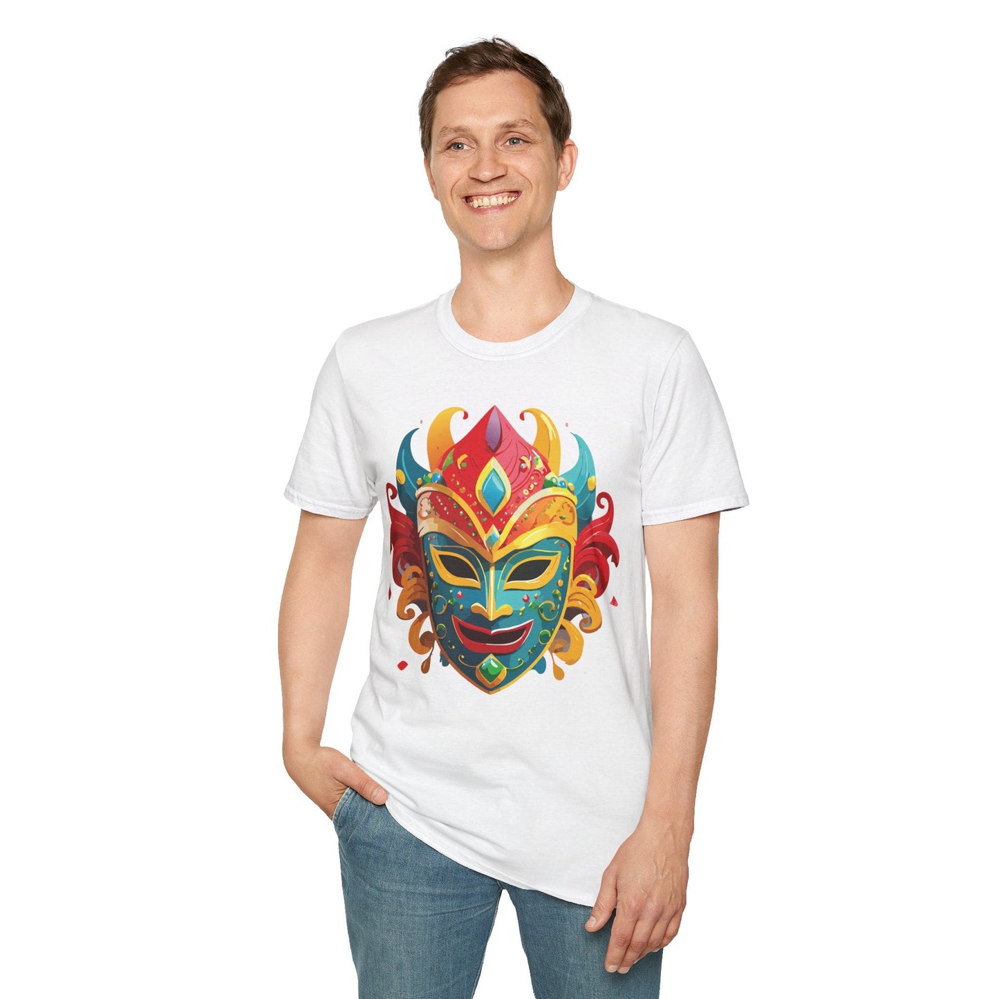 Unisex Mask Tee Shirt Gildan Softstyle 64000 Ring Spun Cotton Breathable Masquerade Design