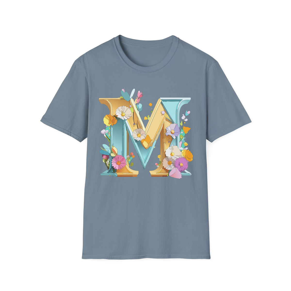 Floral Letter M T-Shirt | Botanical Monogram Initial Tee