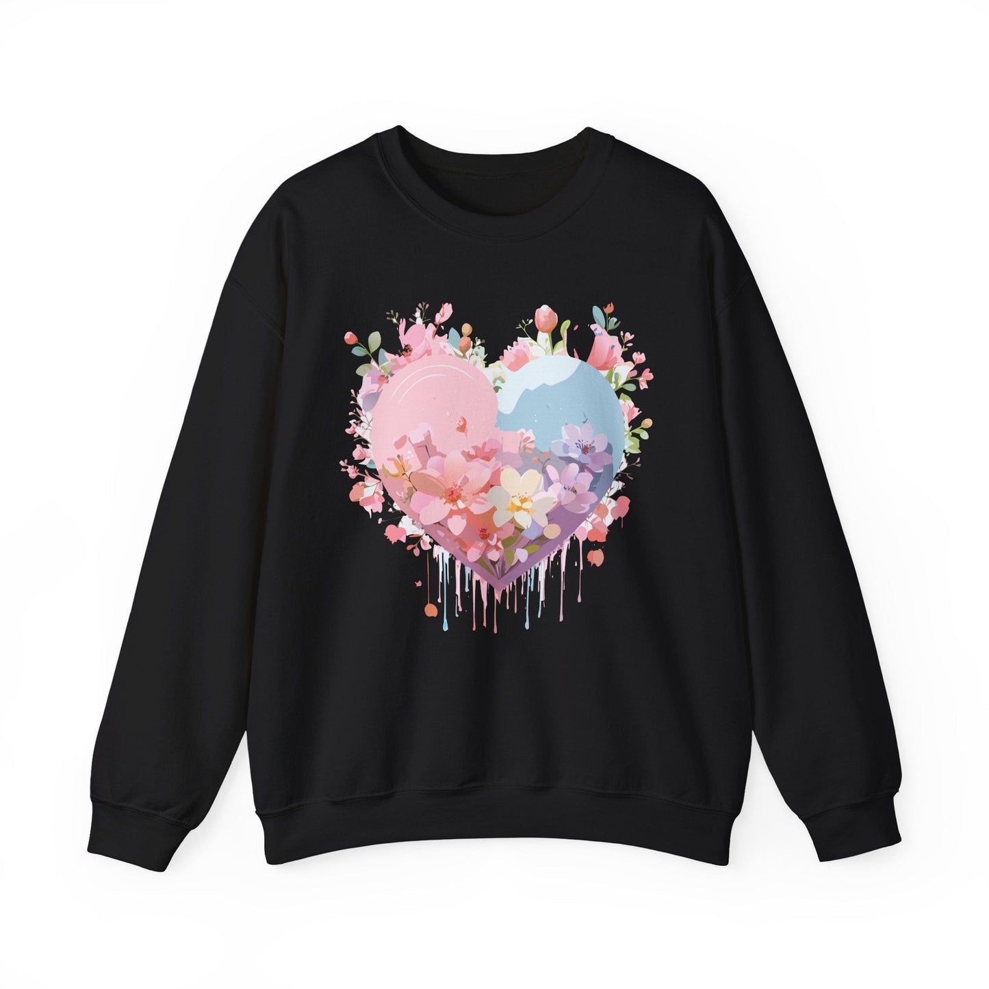 Floral Heart Sweatshirt Unisex Valentine Day Crewneck Gildan 18000 Heavy Blend Winter Wear