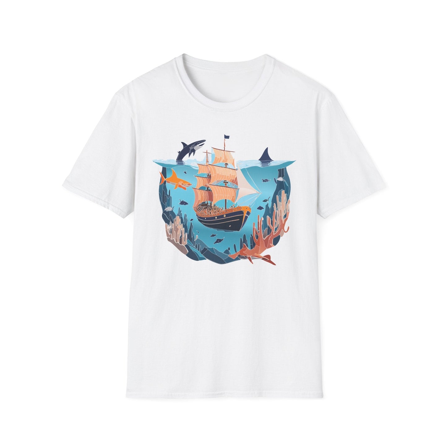Ocean Tee Shirt Unisex Softstyle 64000 U Boat Design 100 Percent Ring Spun Cotton Tee