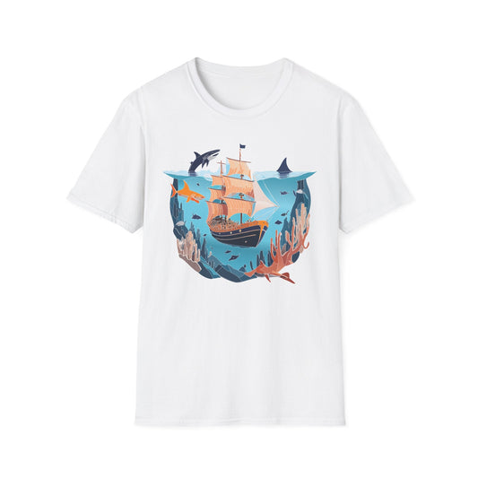 Ocean Tee Shirt Unisex Softstyle 64000 U Boat Design 100 Percent Ring Spun Cotton Tee
