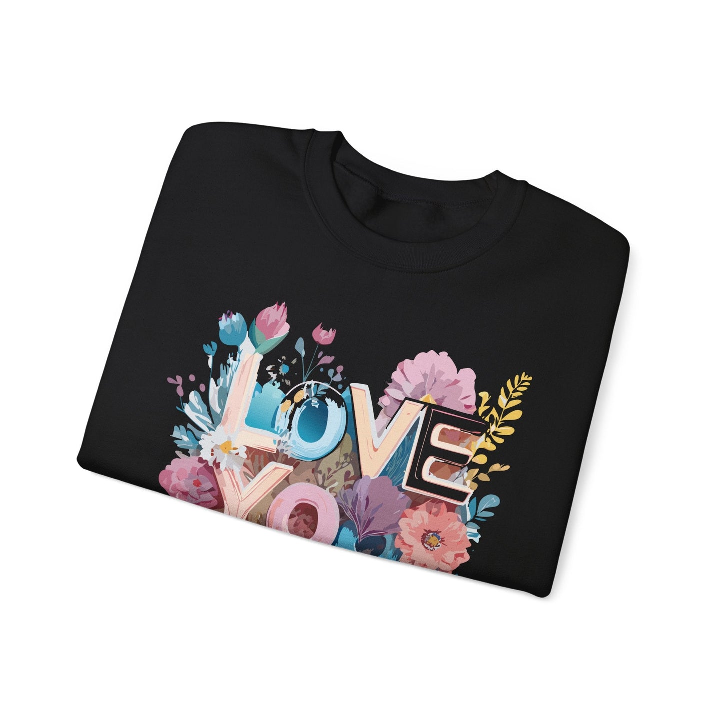 Floral Love Sweatshirt Unisex Heavy Blend Crewneck Valentine Day Flower Print Cozy Fleece Warm Gift