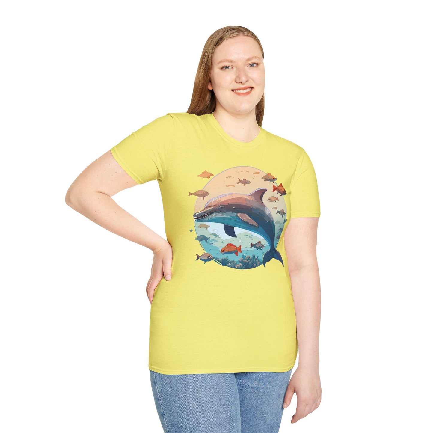 Dolphin Shirt Unisex Softstyle T Shirt 64000 100 Percent Ring Spun Cotton Tee For Everyday Comfort