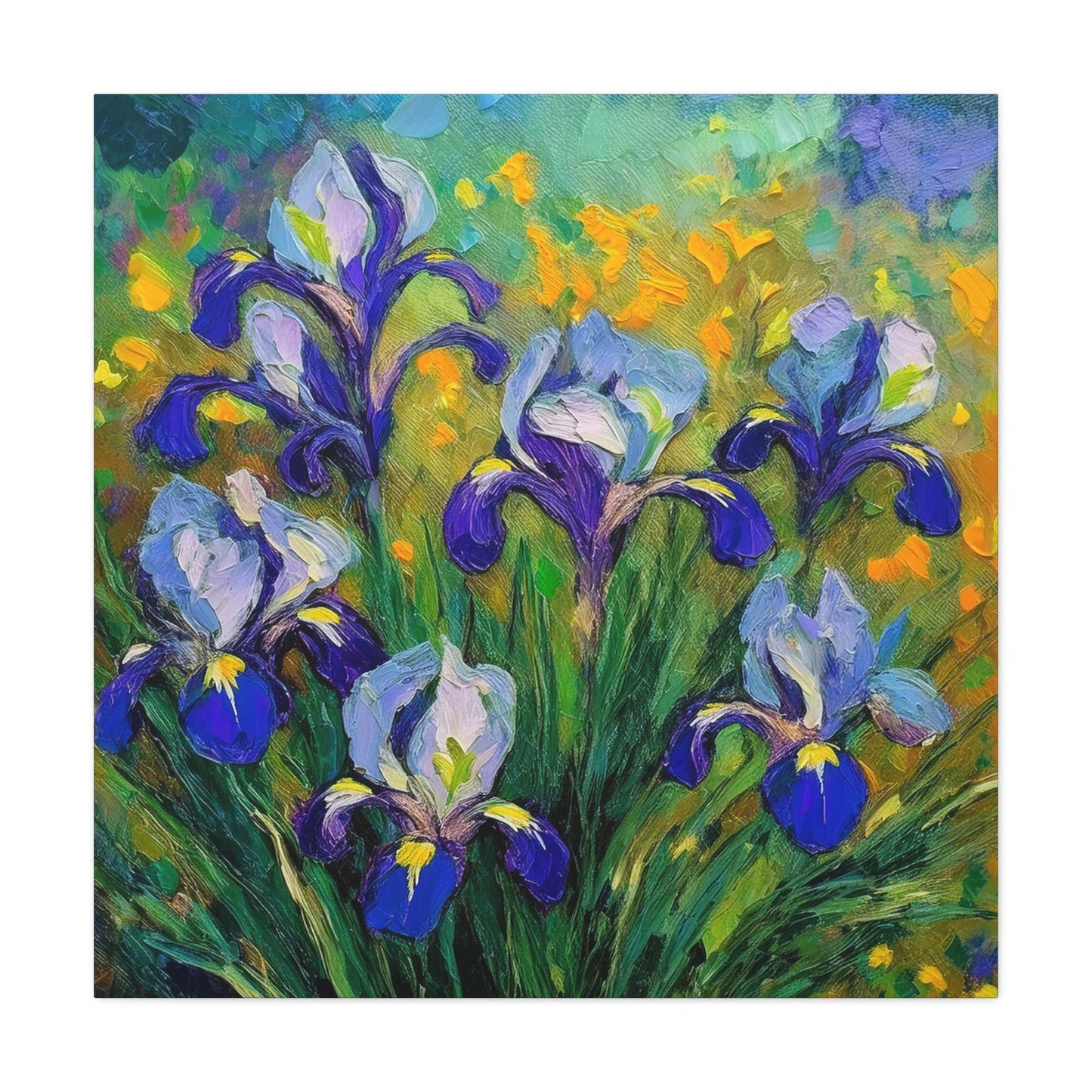 Irises Floral Print Canvas, Floral Oil Paint Print 20x20, 24x24, 30x30, 32x32, 36x36 Art Design Pine-Wood Inner Frame MC-186