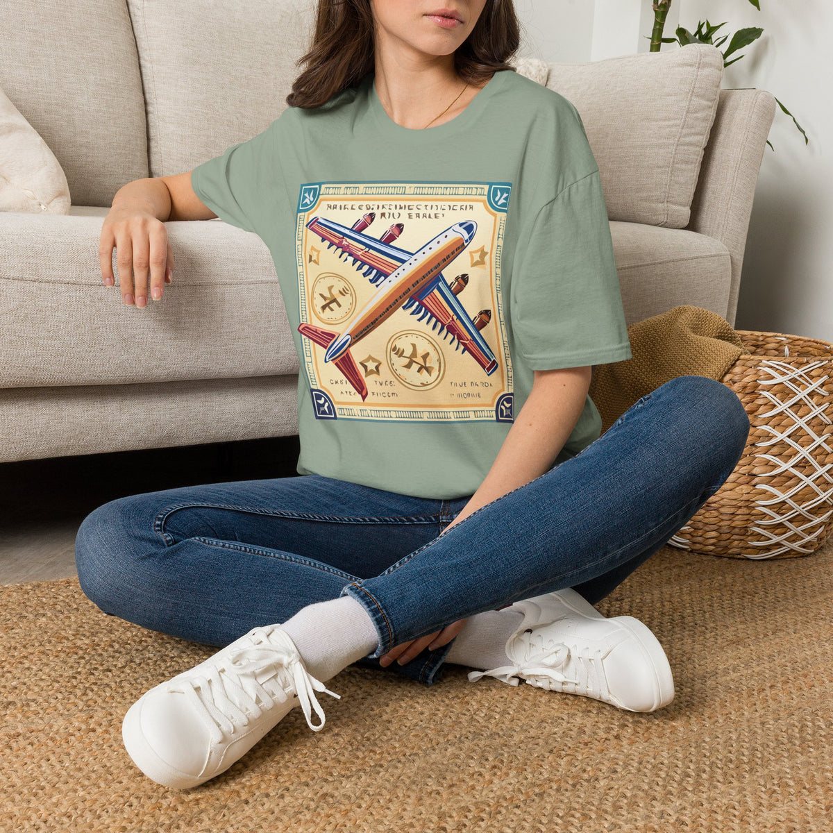 Aviator Vintage Plane T-Shirt — Retro Travel Aircraft Design Travel Post Graphic Design Unisex 100 Cotton Gildan T-Shirt