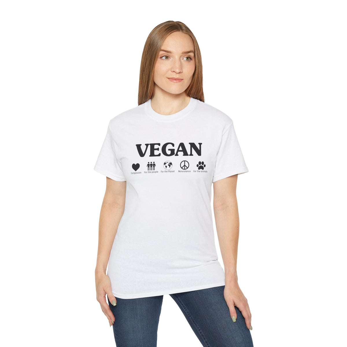 Vegan Icons Tee | Heart, People, Earth, Peace, Paw Symbols