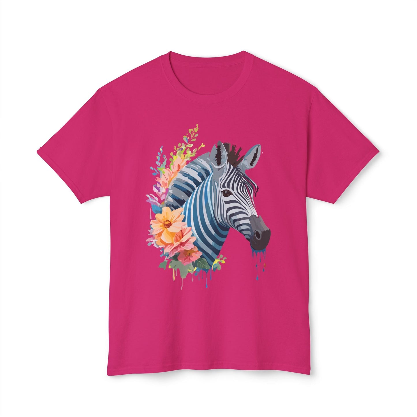 Unisex Zebra Art Print T Shirt 100 Percent Cotton Vintage Floral Design Tee Made In USA