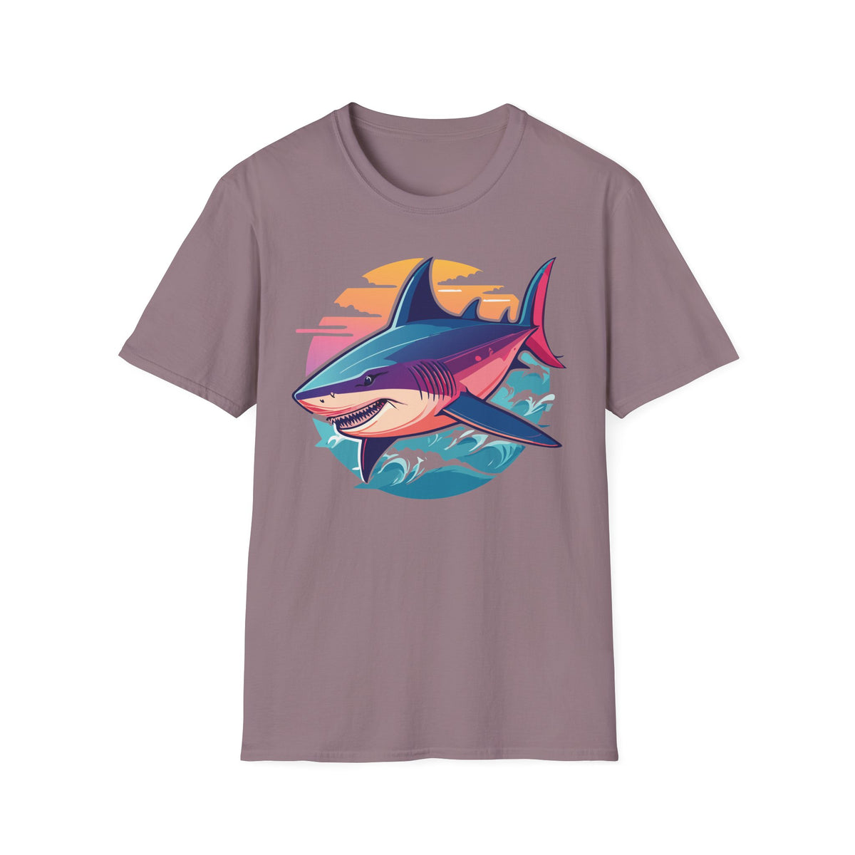 Sunset Shark Illustration T-Shirt | Retro Ocean Wave Tee