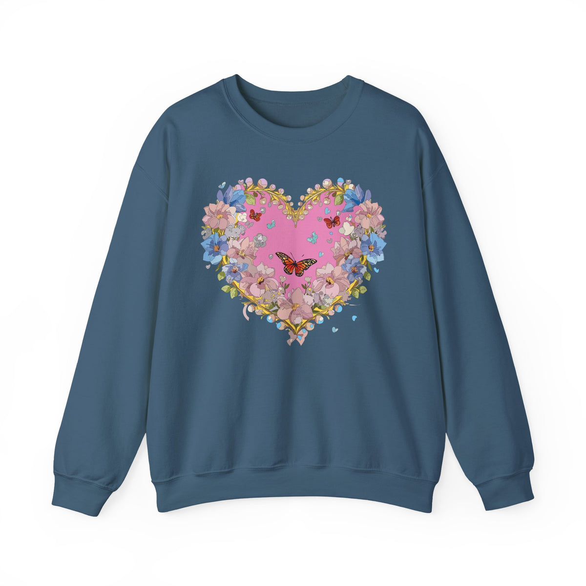 Floral Heart Love Graphic Valentine's Day Sweatshirt Unisex 50/50 Cotton-Poly Sweatshirt w39