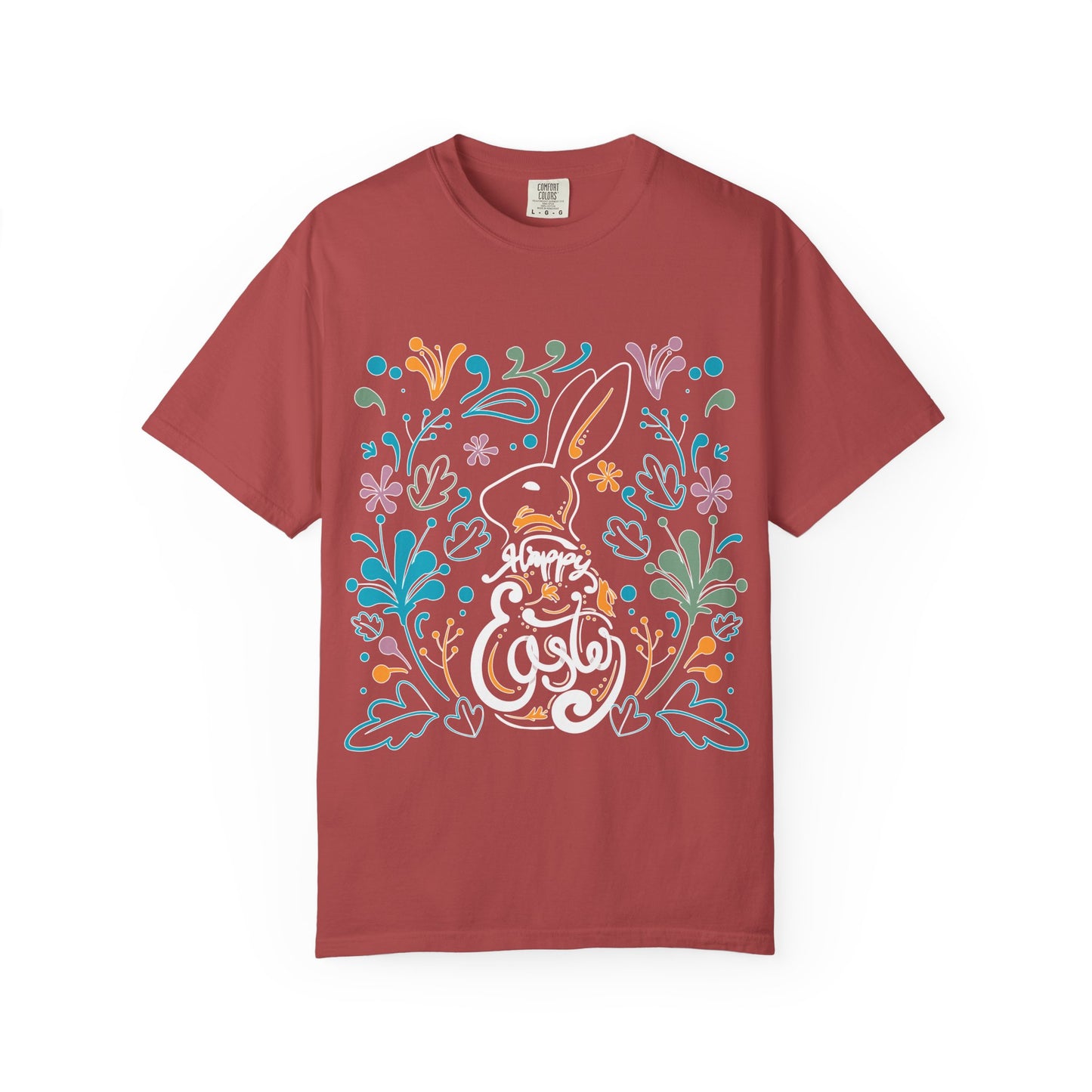 Easter Bunny Floral T-Shirt, Tee Shirt with Easter Signature, T Shirt with Easter Prints, Tee Shirt with Easter Design