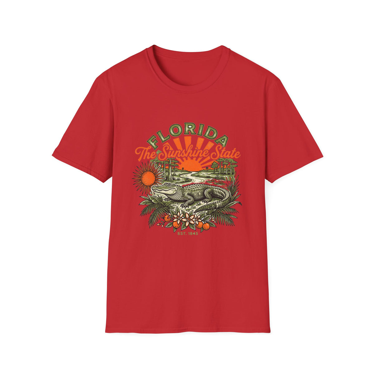 Florida Vintage Alligator T-Shirt — The Sunshine State Travel Tourist Graphic Design Unisex 100 Cotton Gildan T-Shirt