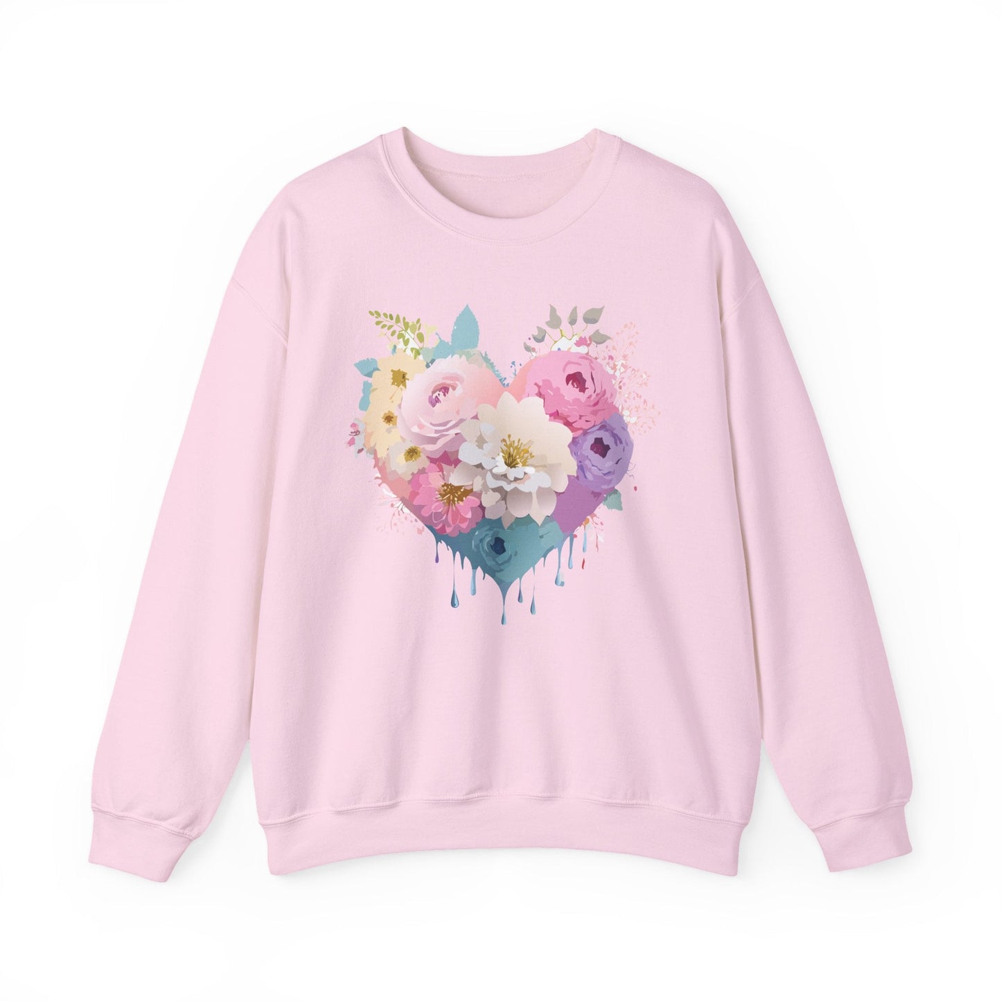 Floral Heart Unisex Crewneck Sweatshirt With Floral Love Valentines Day Design Premium Heavy Blend