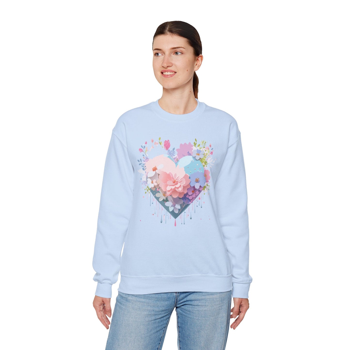 Floral Heart Sweatshirt Unisex Heavy Blend Crewneck Valentines Day Floral Love Cozy