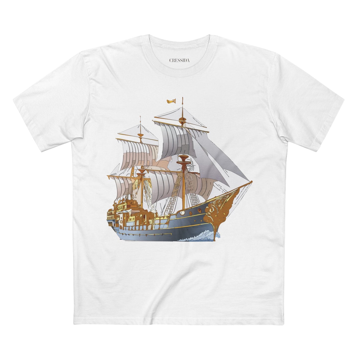 Ship Graphic Unisex 100 Cotton T-Shirt with Gold Frigate Art Design 13