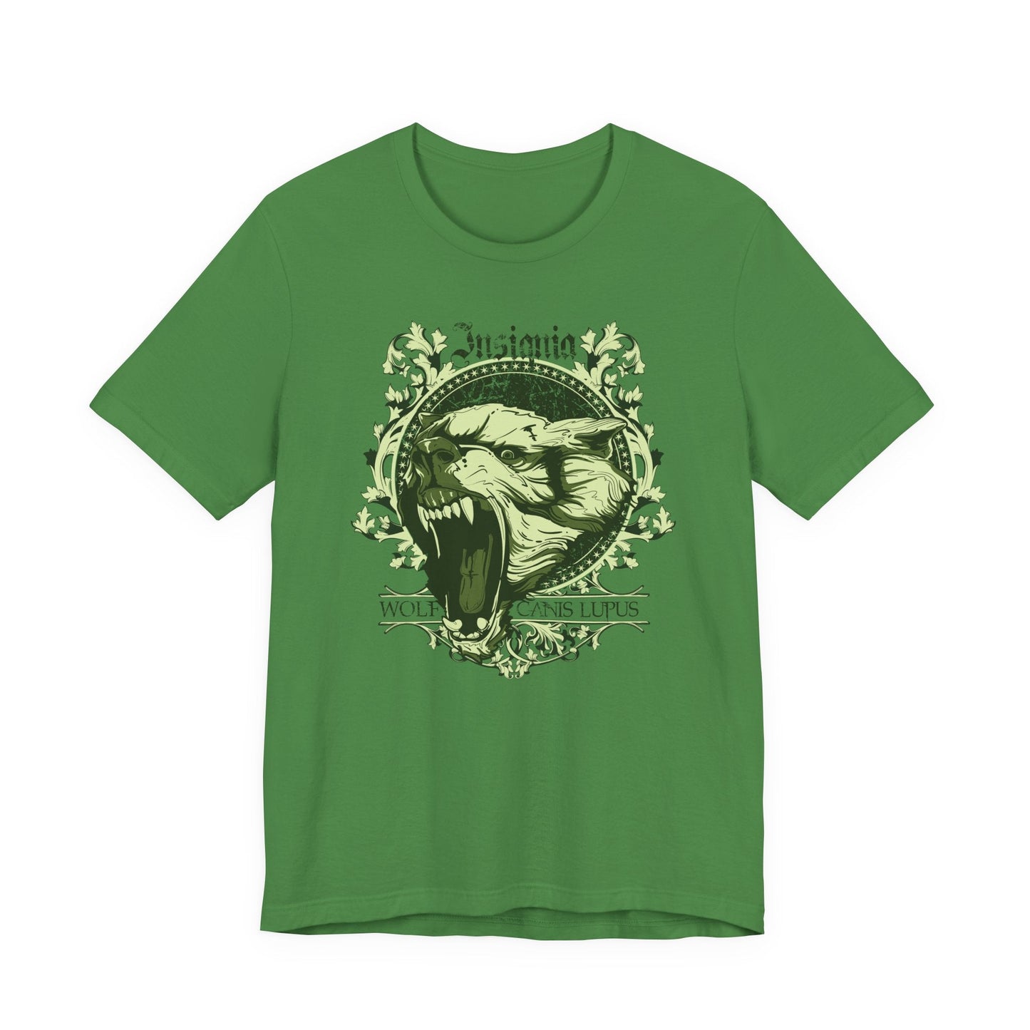 Howling Wolf Skull Tee Gothic Vintage Crest, Green Graphic Shirt Art-54