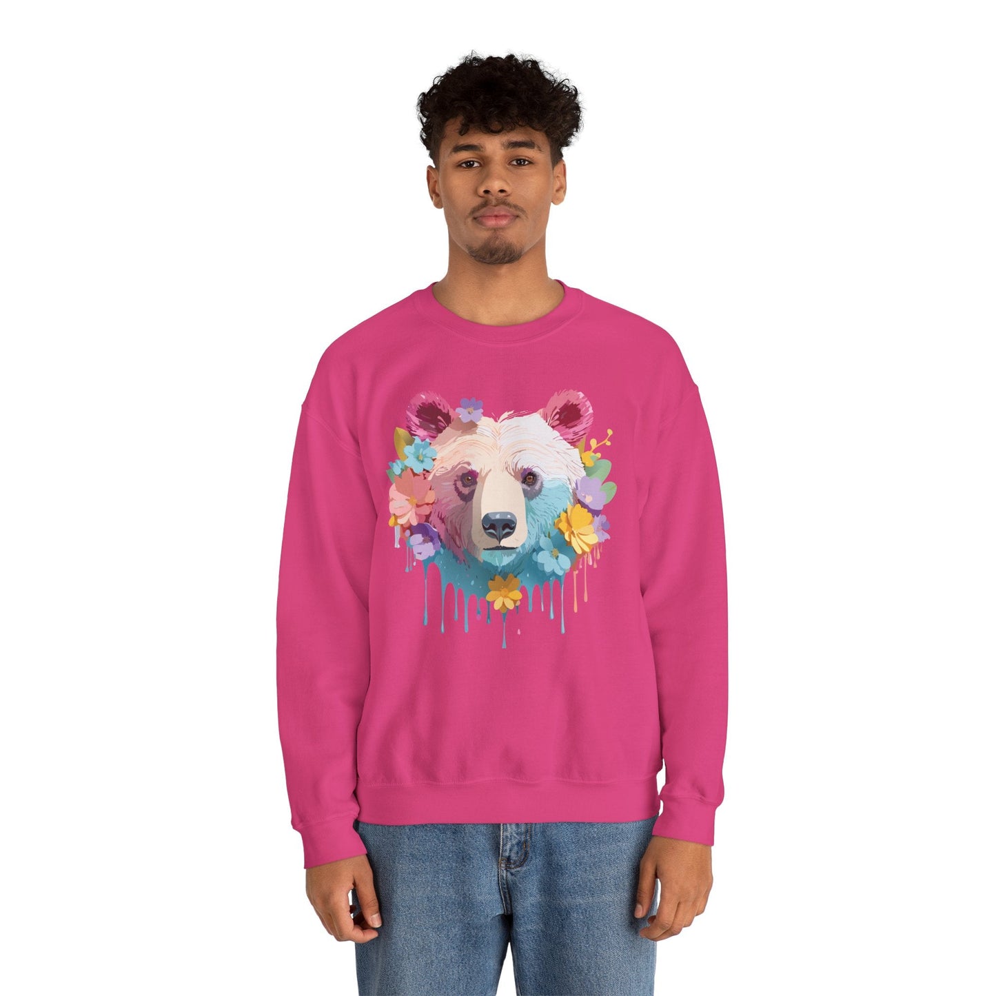 Unisex Floral Bear Sweatshirt Gildan 18000 Art Design Animals