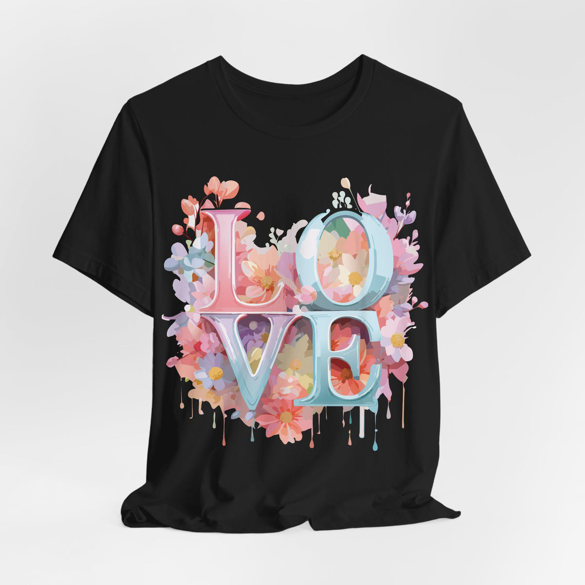 Valentine's Day Graphic Unisex Cotton Bella+Canvas Tee with Floral Art Design d118