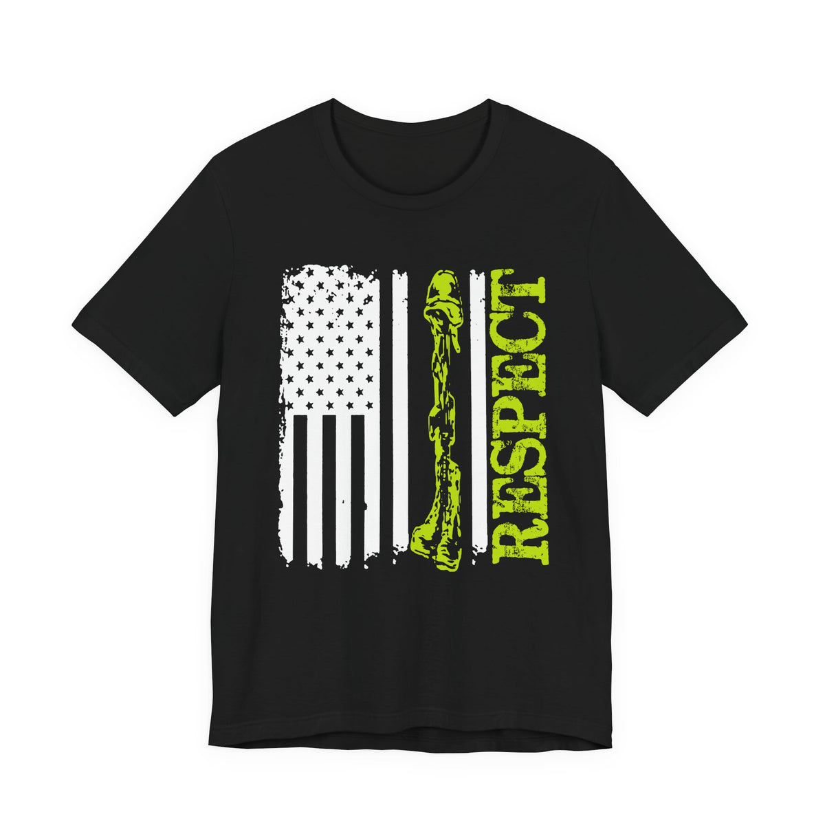 Respect Flag Rifle T-Shirt American Flag, Rifle Silhouette Military Tribute Unisex Cotton v57