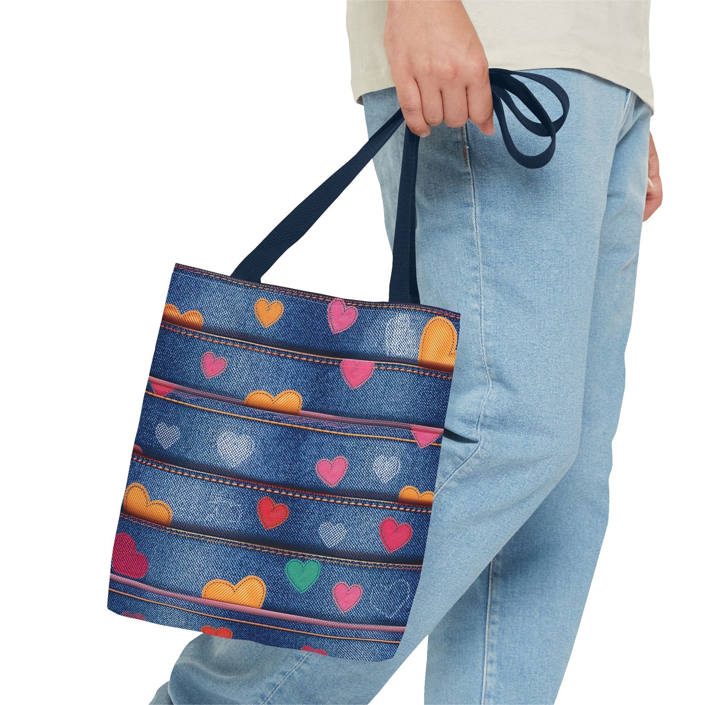 Love Day Graphic Design Denim Fabric Imitation Print Unisex Canvas Bag POLY 3 Sizes Tote Bag 201-28