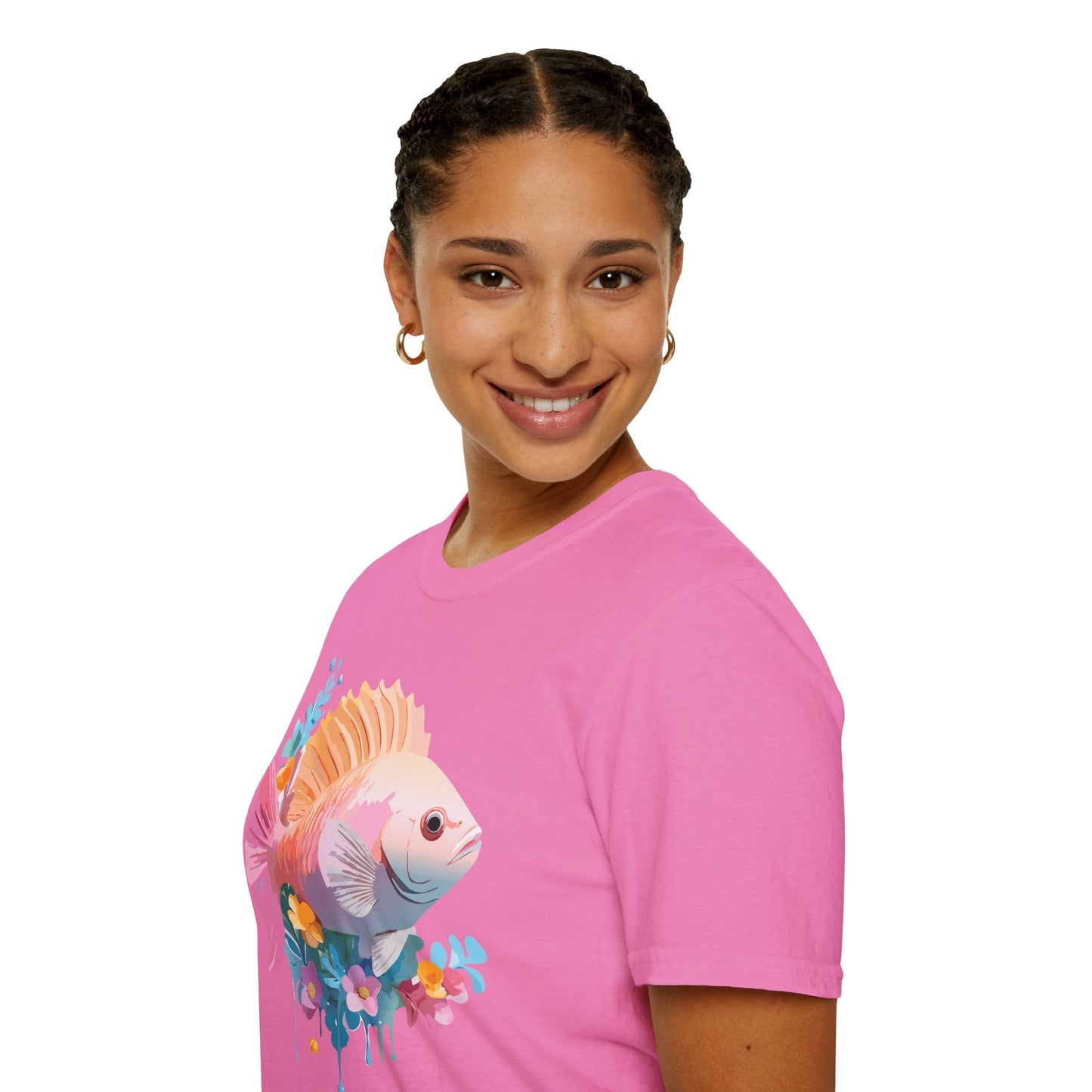 Fish Art Design Graphic Tee Shirt Unisex Softstyle Cotton Short Sleeve Comfort Fit Everyday Wear