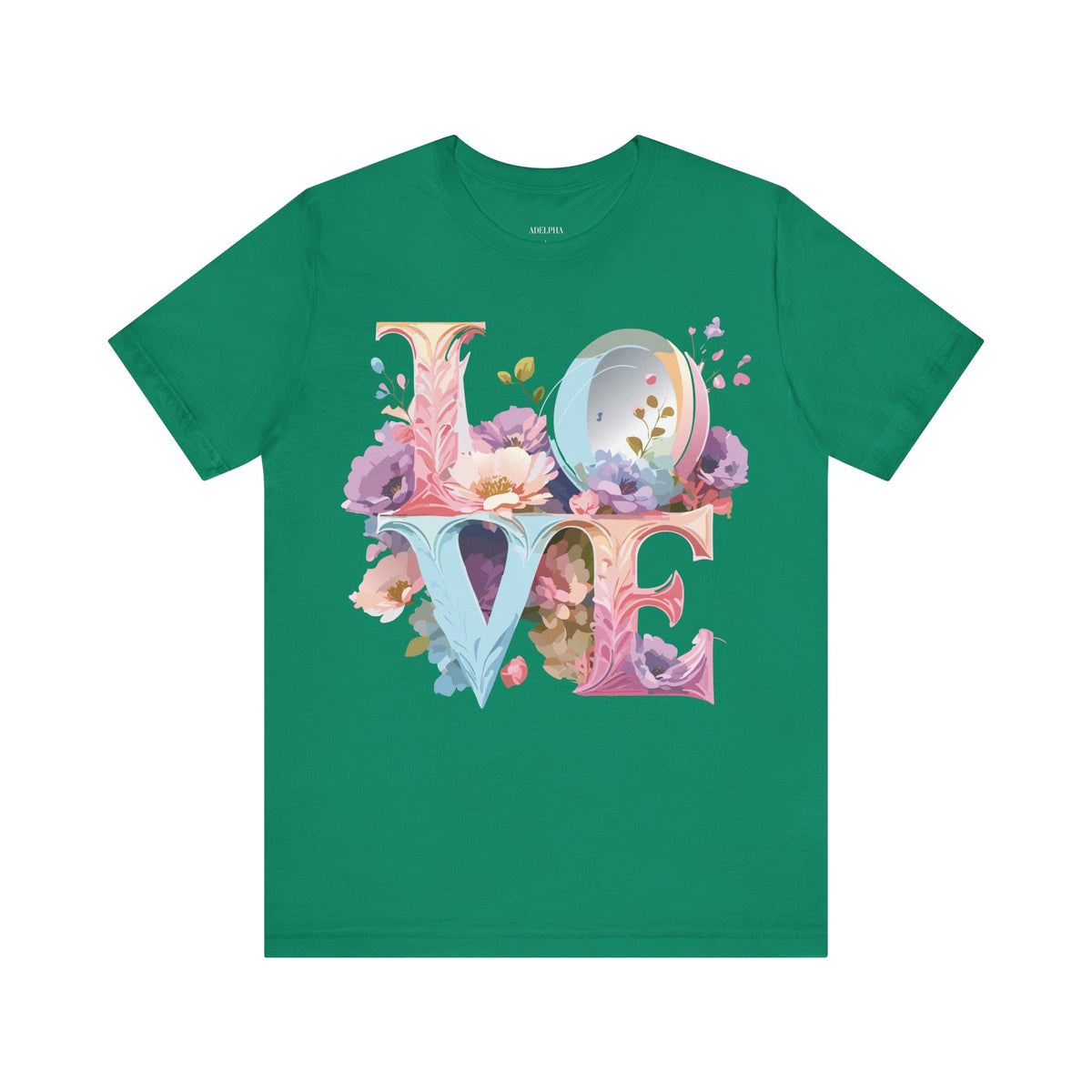 Valentine's Day Graphic Unisex Cotton Bella+Canvas Tee with Floral Art Design d124