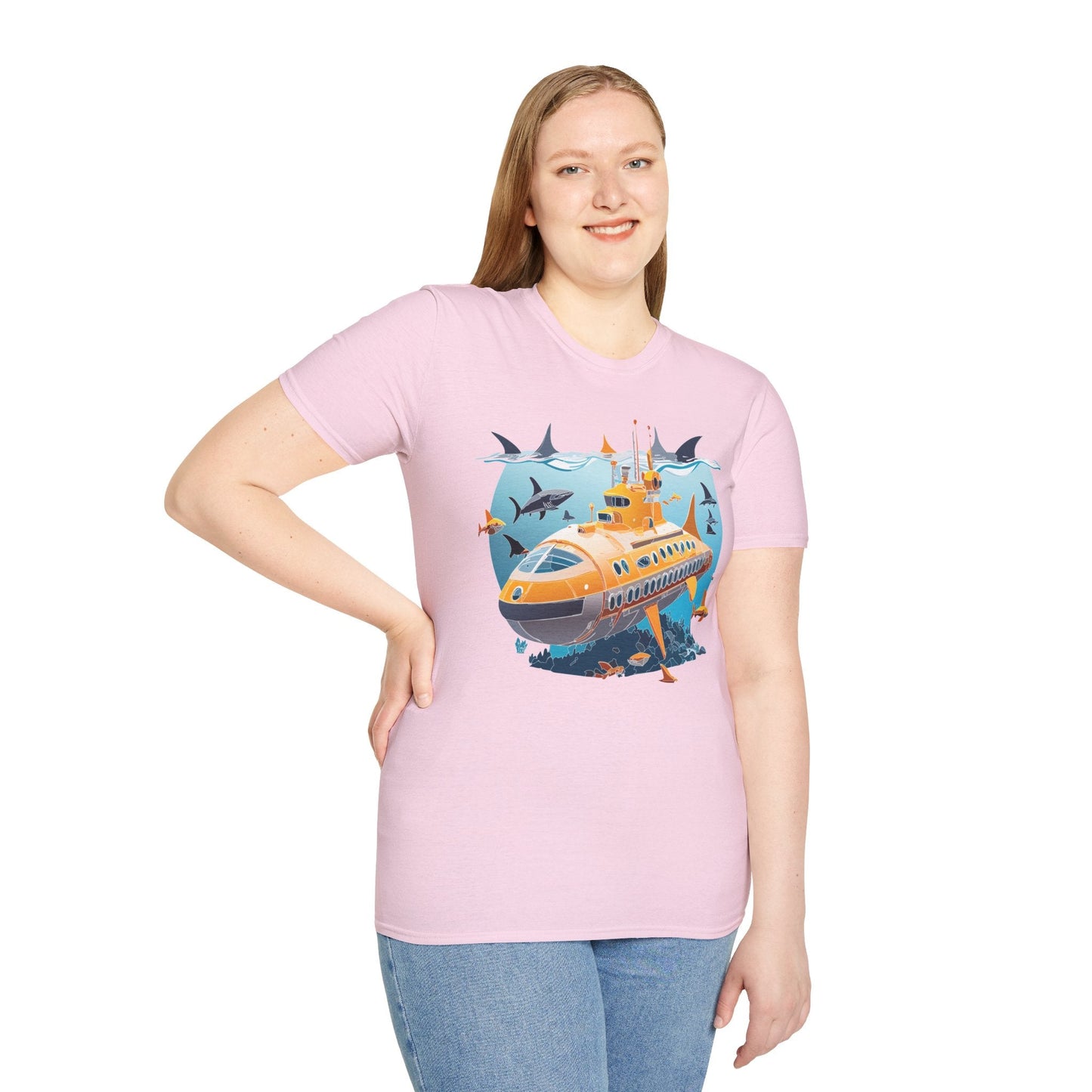Ocean Themed Unisex Gildan Softstyle 64000 Short Sleeve T Shirt With Ocean Art Design