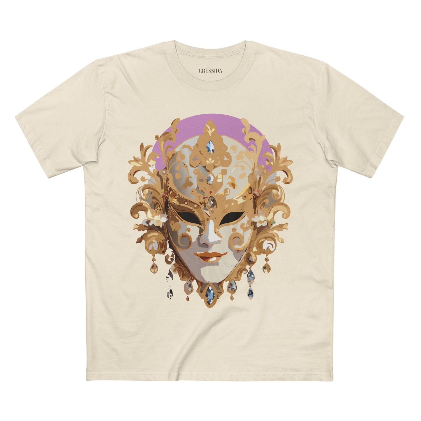 Carnival Mask Graphic T-Shirt Unisex 100 Cotton With Antique Gold Art Design Tee 10