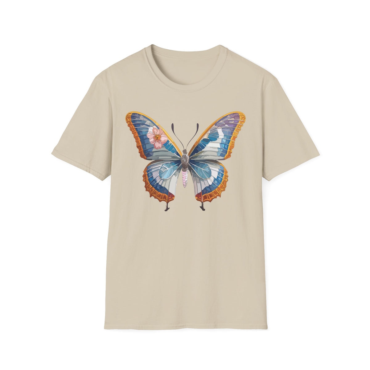 Blue Floral Butterfly T-Shirt | Vintage Botanical Butterfly Tee