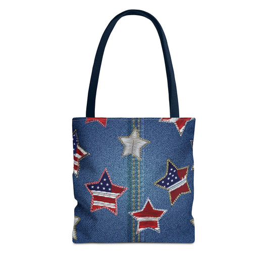 4th of July Graphic Denim Fabric Imitation Print Unisex Canvas Bag Poly Spun 3 Sizes Tote Bag 200-9