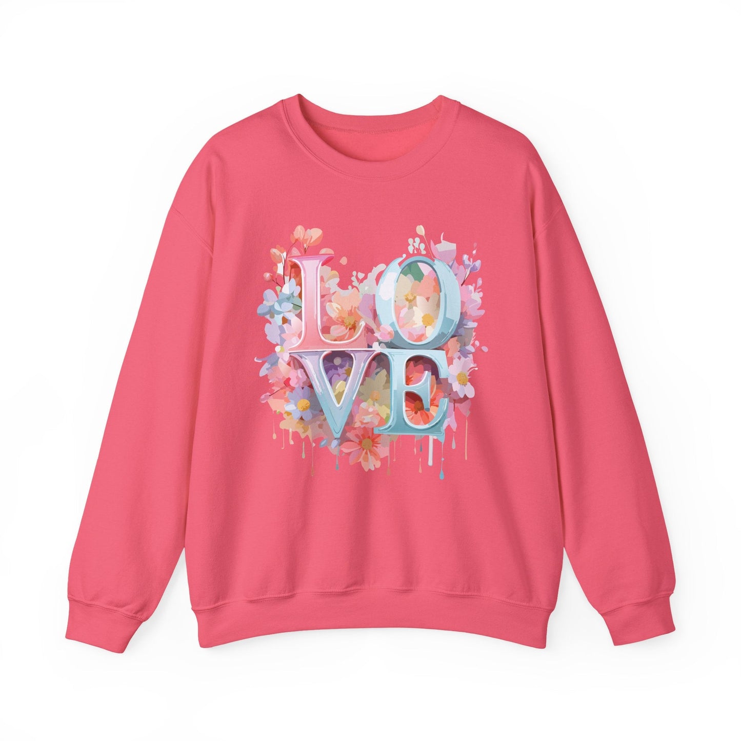 Floral Love Sweatshirt Unisex Valentines Day Crewneck Gildan 18000 50 Cotton 50 Polyester