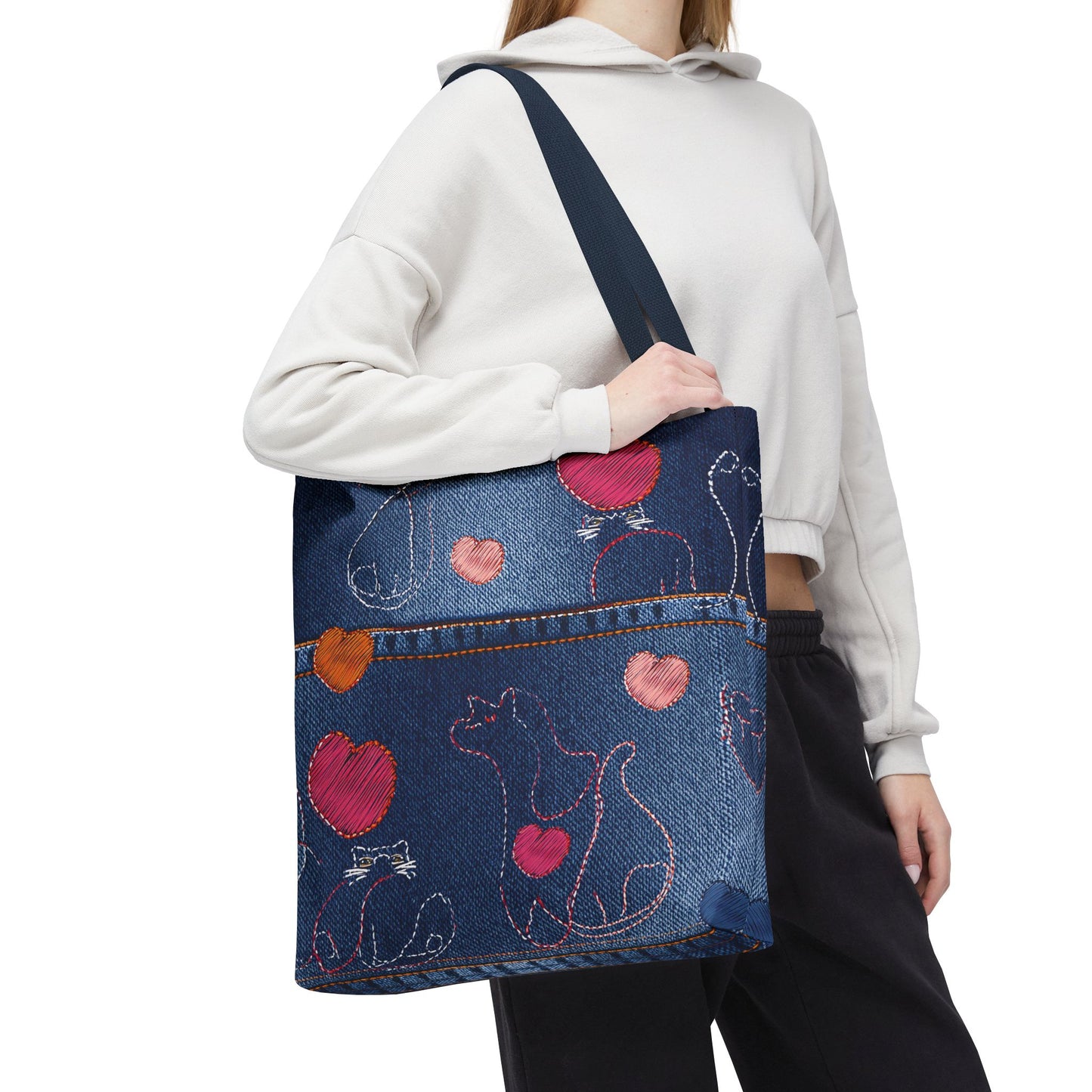 Love Day Graphic Design Denim Fabric Imitation Print Unisex Canvas Bag POLY 3 Sizes Tote Bag 201-18