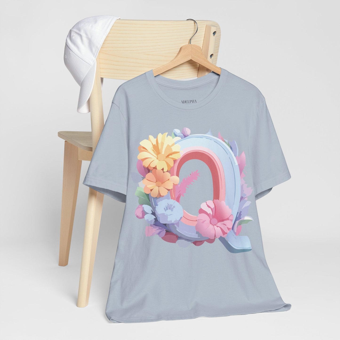 Unisex Letter Q Graphic Tee By Adelpha Vintage Inspired Art Design Short Sleeve Shirt