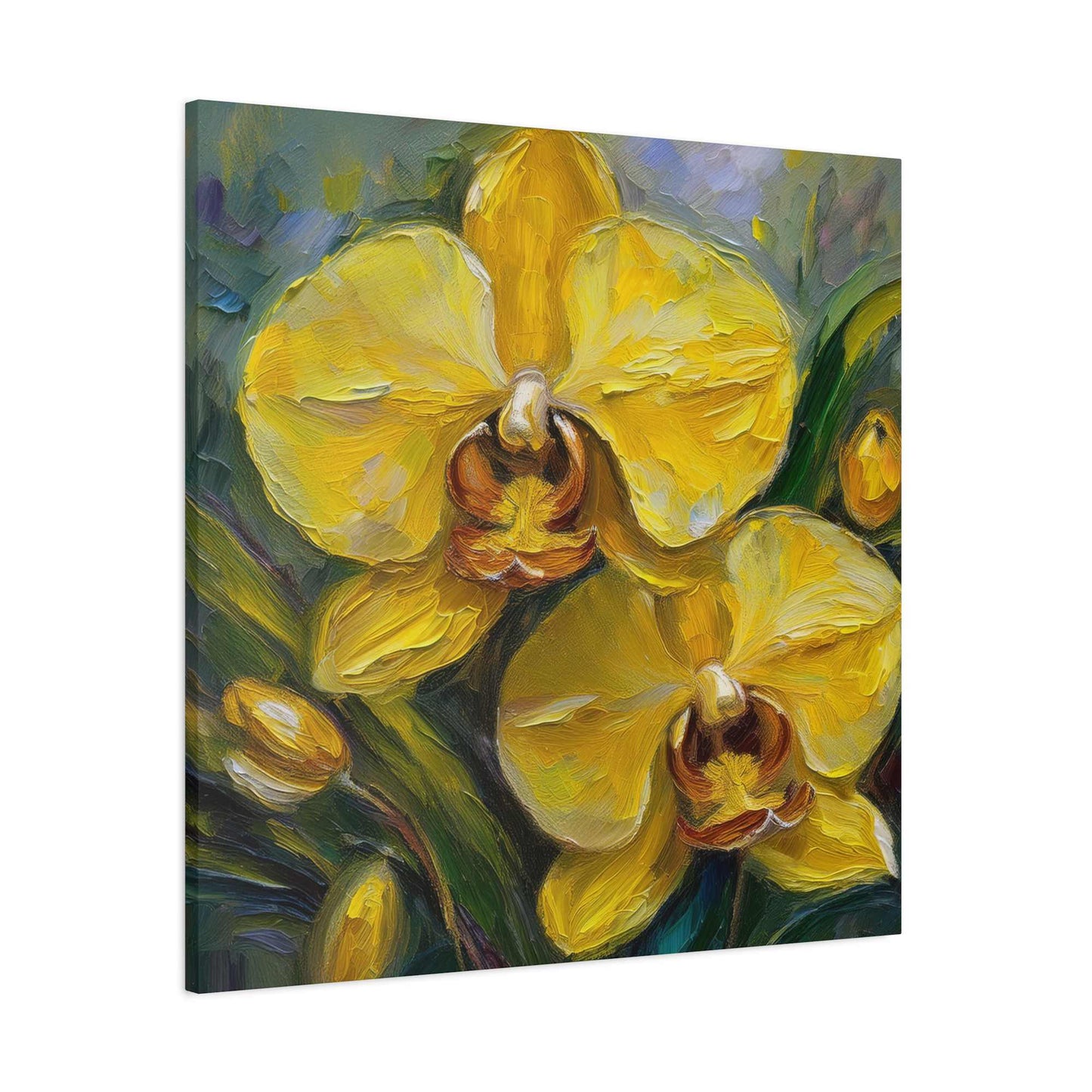 Yellow Orchids Print Canvas, Floral Oil Paint Print 20x20, 24x24, 30x30, 32x32, 36x36 Art Design Pine-Wood Inner Frame MC-140