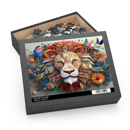3D Colorful Lion Face Puzzle 500-Piece | Floral Lion Puzzle 500-Piece Ages 9+