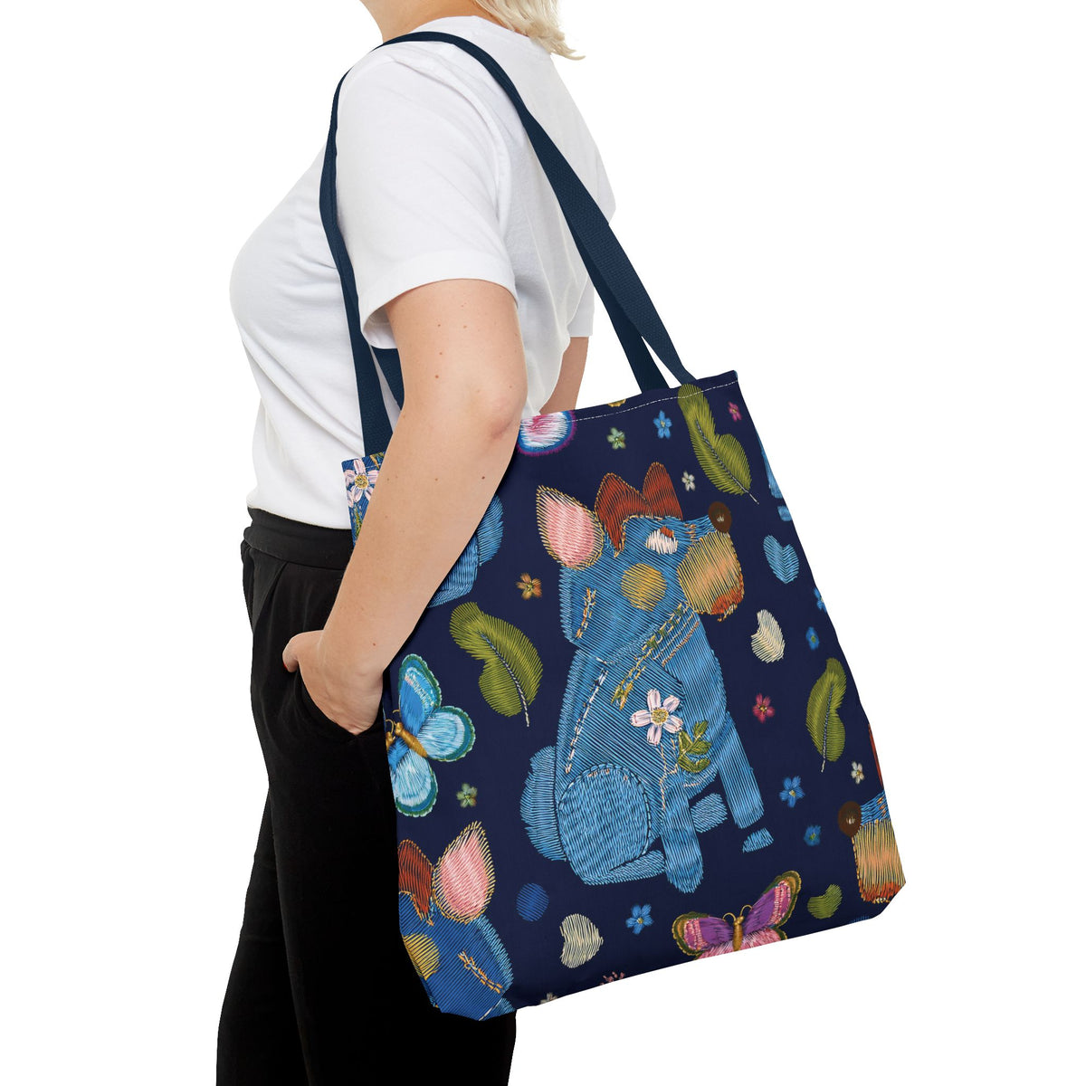 Denim Fabric Imitation Print Unisex Canvas Bag Poly Spun 3 Sizes Tote Bag 191-6
