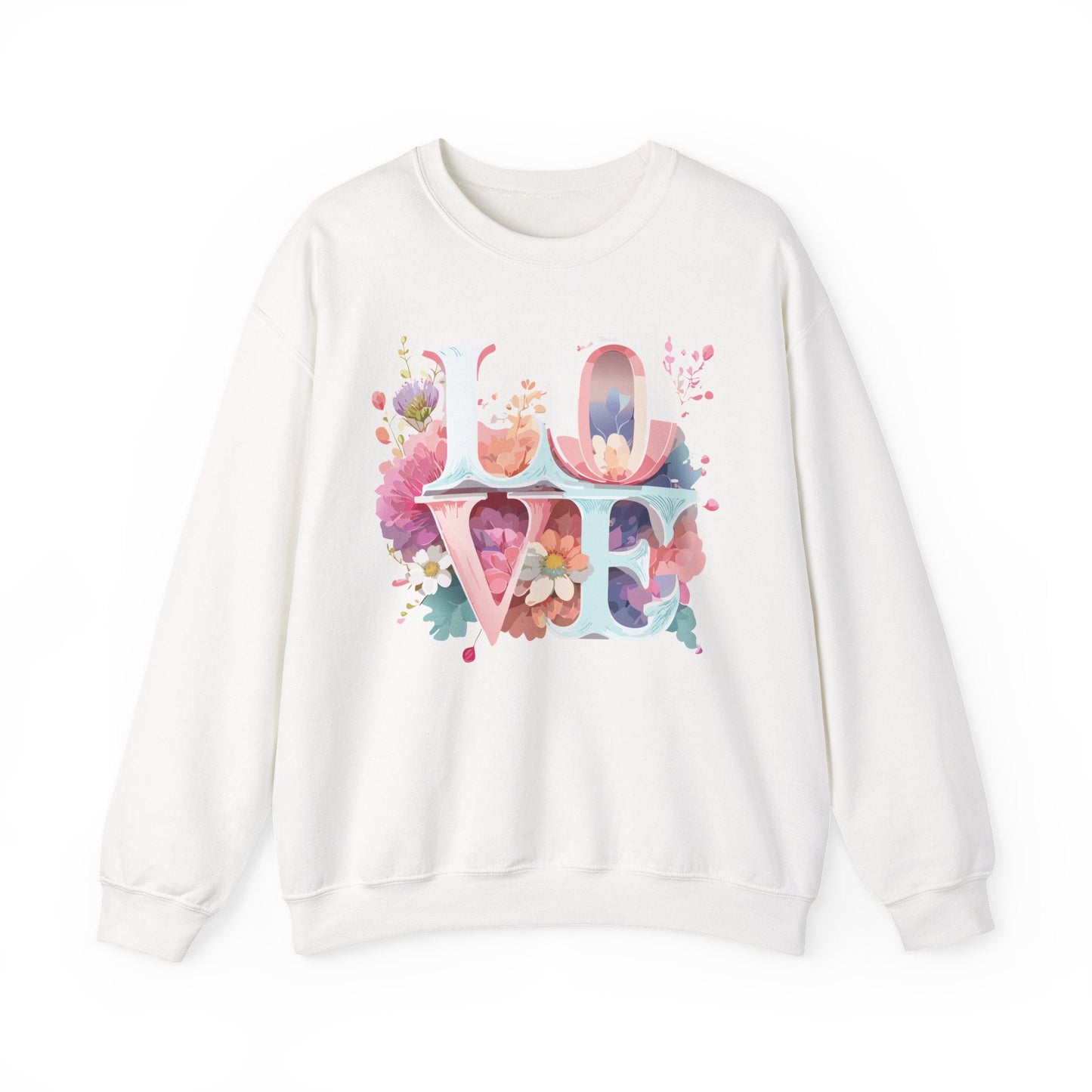 Floral Love Sweatshirt Valentines Day Flower Print Unisex Crewneck Heavy Blend Cotton Polyester