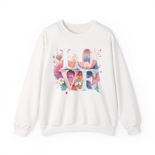 Floral Love Sweatshirt Valentines Day Flower Print Unisex Crewneck Heavy Blend Cotton Polyester