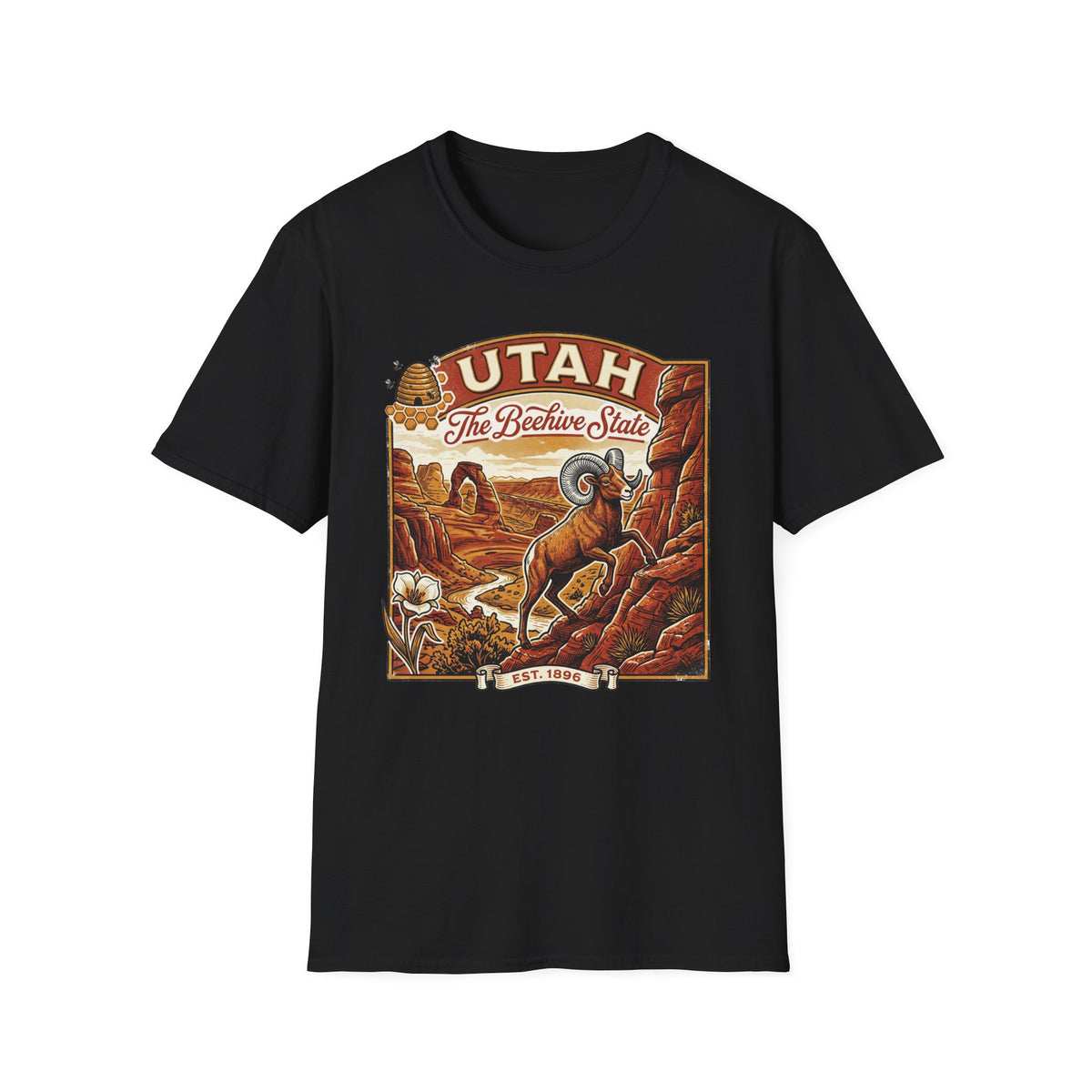 Utah State Retro Bighorn Sheep T-Shirt Travel Tourist Graphic Design Unisex 100 Cotton Gildan T-Shirt