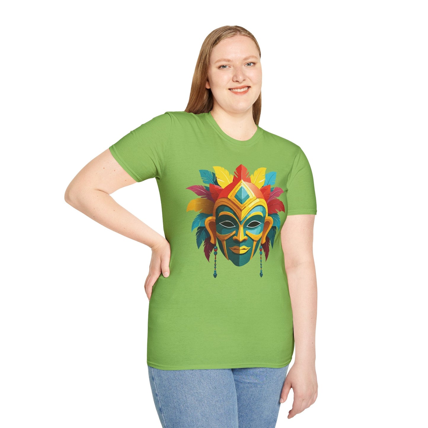 Unisex Mask Tee Shirt Gildan Softstyle 64000 Cotton Masquerade Design For Everyday Wear