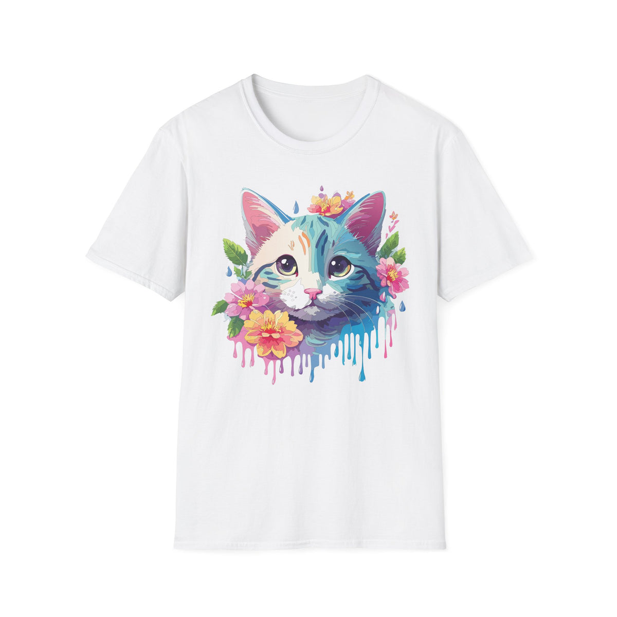 Colorful Watercolor Cat Tee | Floral Crown Cat T-Shirt
