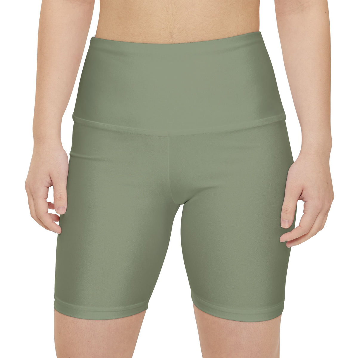 Dusty Sage Green Olive High-Waist Women's Workout Shorts — Seamless Biker Activewear