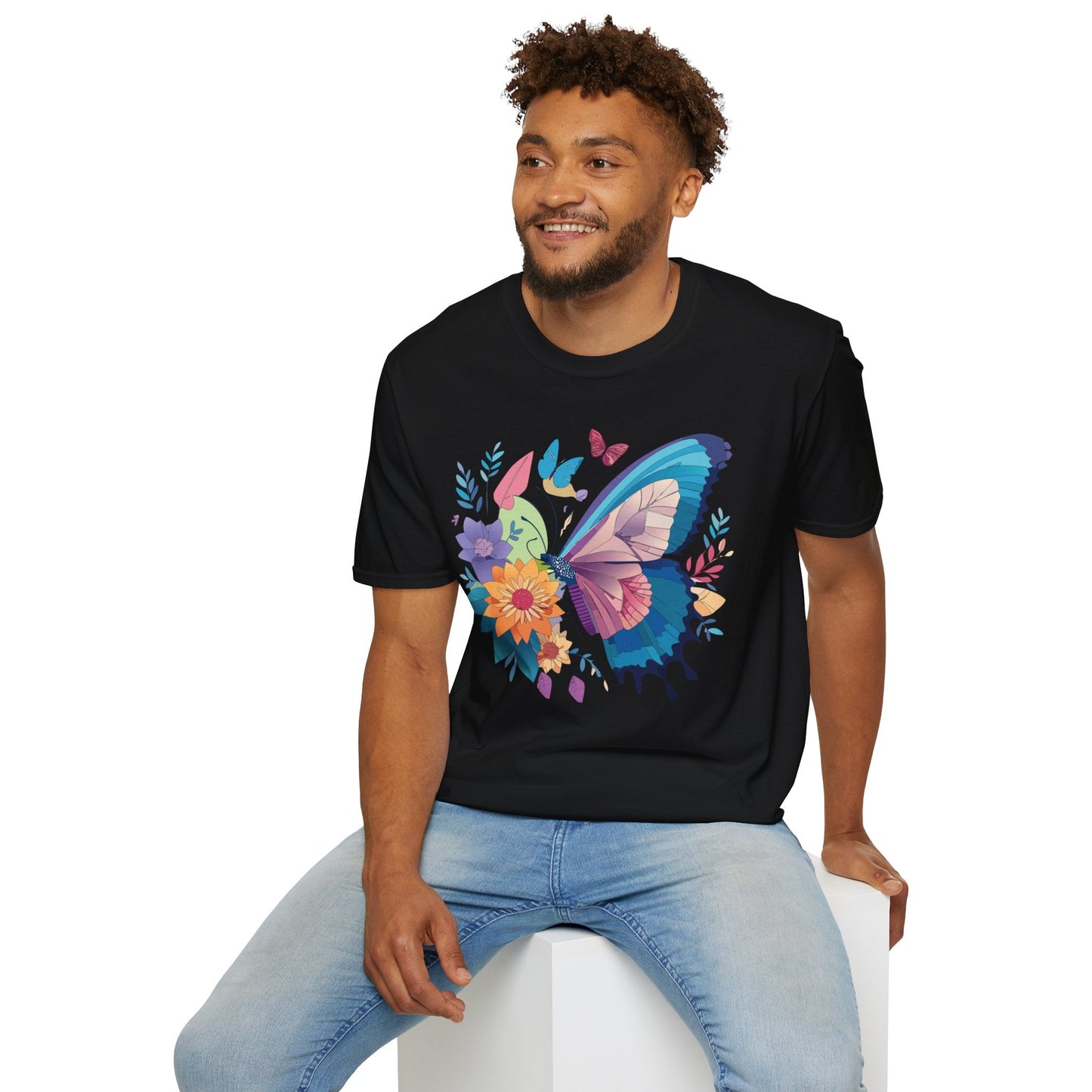 Gildan Butterfly T Shirt Unisex Softstyle 64000 Monarch Print Lightweight Breathable Cotton Tee