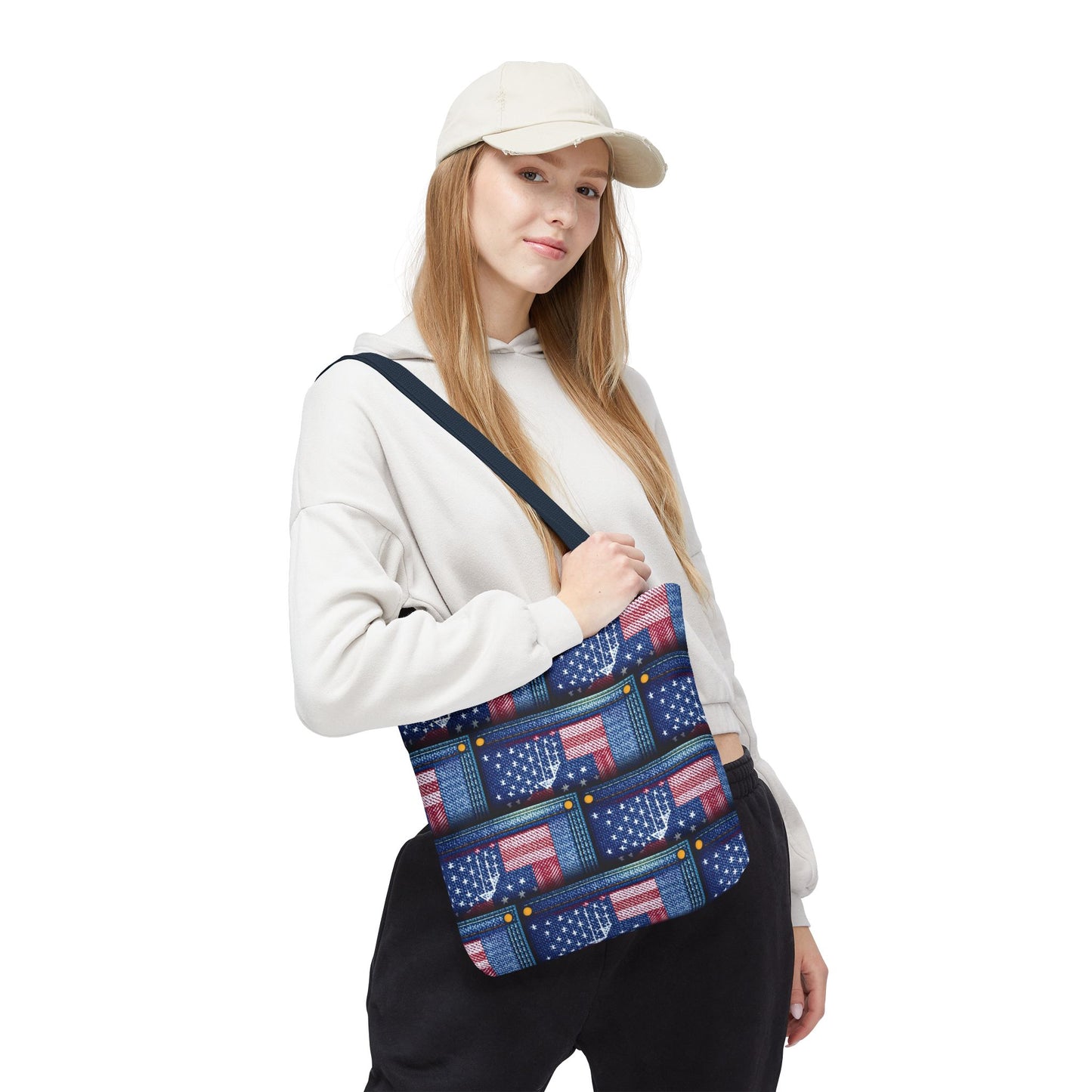 4th of July Graphic Denim Fabric Imitation Print Unisex Canvas Bag Poly Spun 3 Sizes Tote Bag 200-15