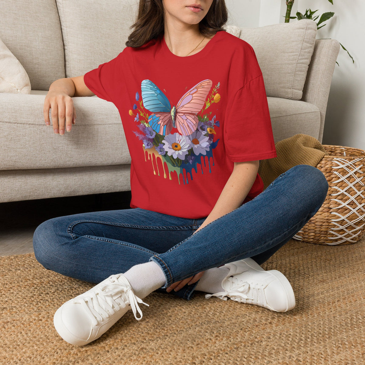 Butterfly Bloom T-Shirt — Pastel Wing Floral Drip Graphic Design Unisex 100 Cotton Gildan T-Shirt
