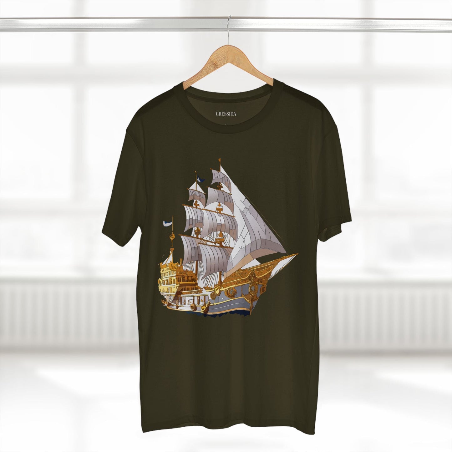Ship Graphic Unisex 100 Cotton T-Shirt with Gold Frigate Art Design 10
