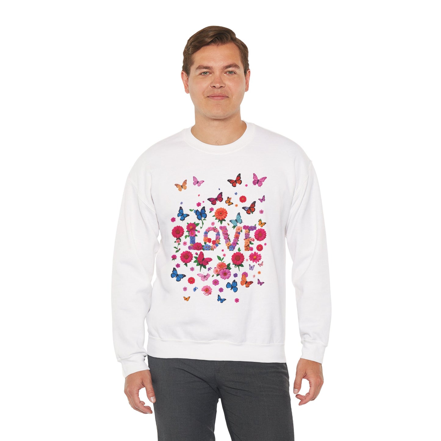 Unisex Floral Love Sweatshirt, Love Floral Sweatshirt, Floral Butterfly Sweatshirt, 50/50 Cotton-Poly Valentine's Day Sweatshirt 07