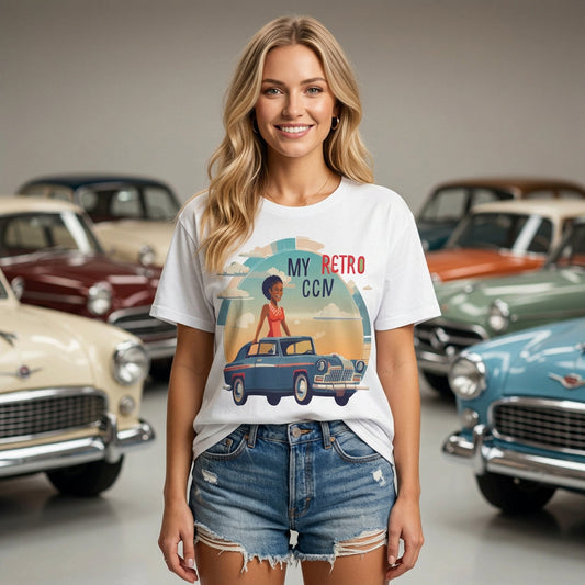 Retro Car Vintage Graphic Tee Staple Unisex 100 Cotton Tee Shirt - RC-14