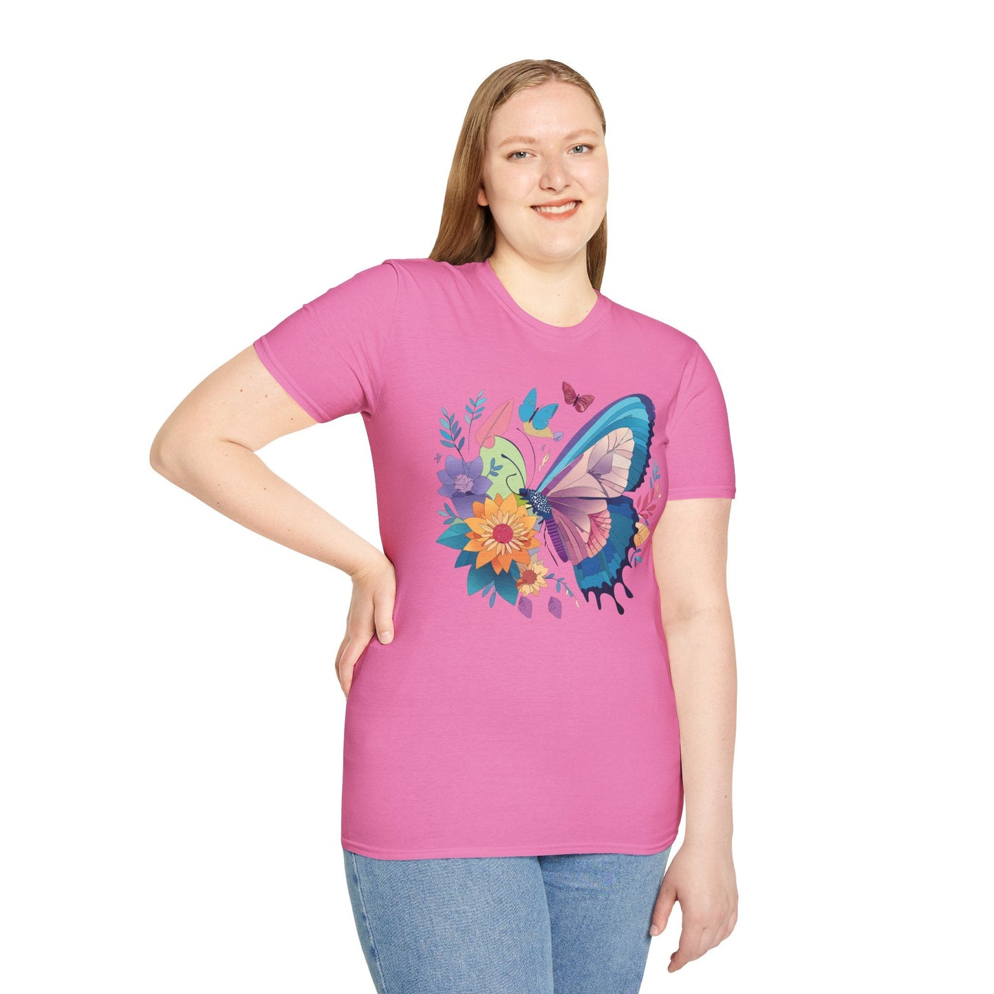 Gildan Butterfly T Shirt Unisex Softstyle 64000 Monarch Print Lightweight Breathable Cotton Tee