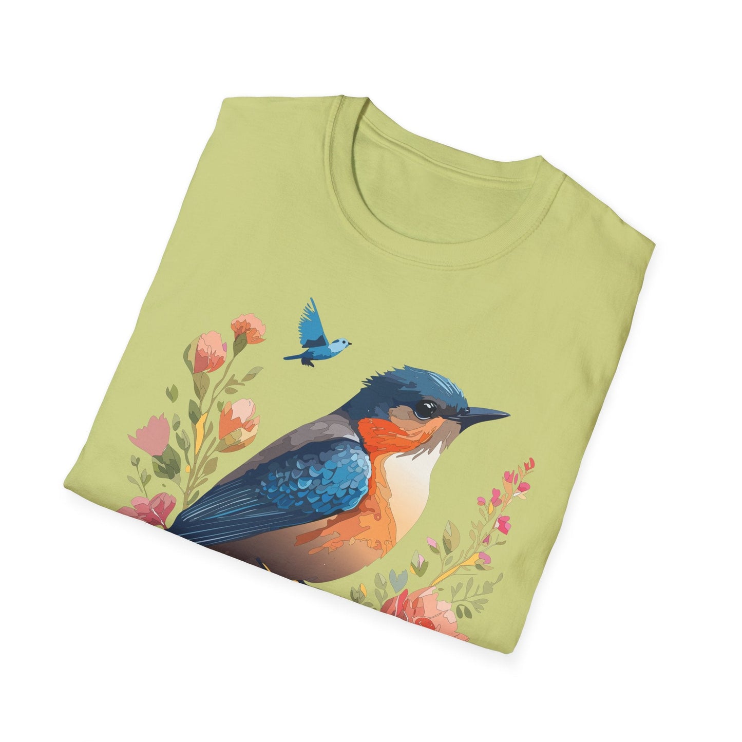 Unisex Floral Bird T Shirt Softstyle 64000 Gildan Ring Spun Cotton Tee Relaxed Fit